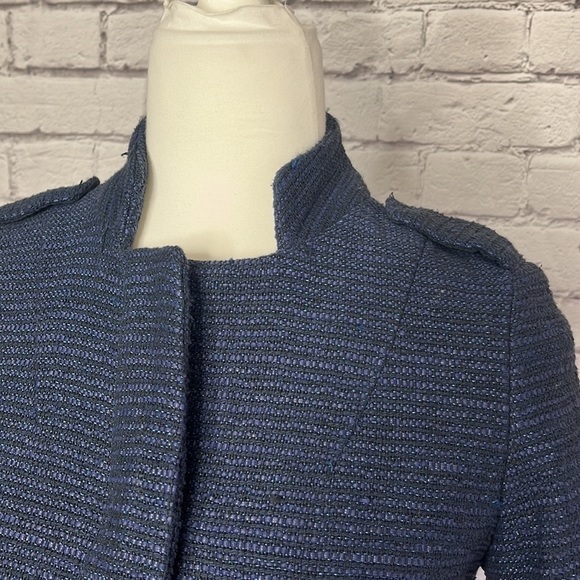 Zara Basic Long Tweed Textured Peacoat Navy Size XS - Picture 2 of 9